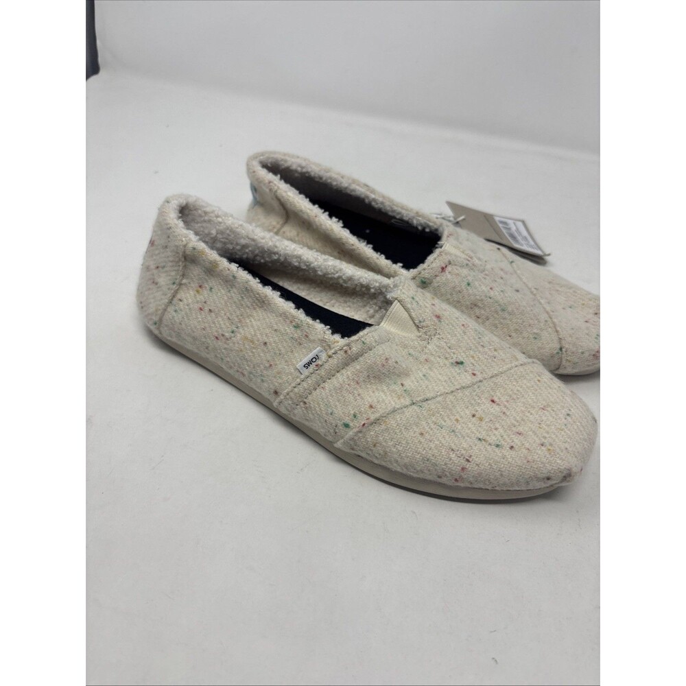 TOMS Alpargata Slip On Shoes Women’s 8 Natural Speckled Twill Faux Shearling NWT